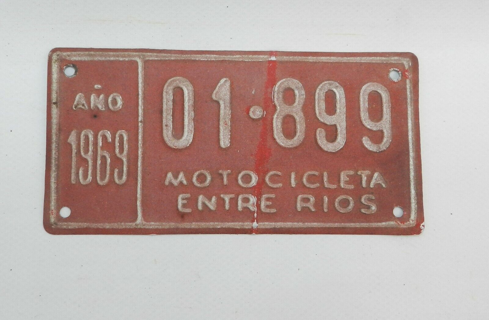 VINTAGE ENTRE RIOS ARGENTINA BIKE LICENSE PLATE DECO AUTOMOBILIA MOTORCYCLE 1969