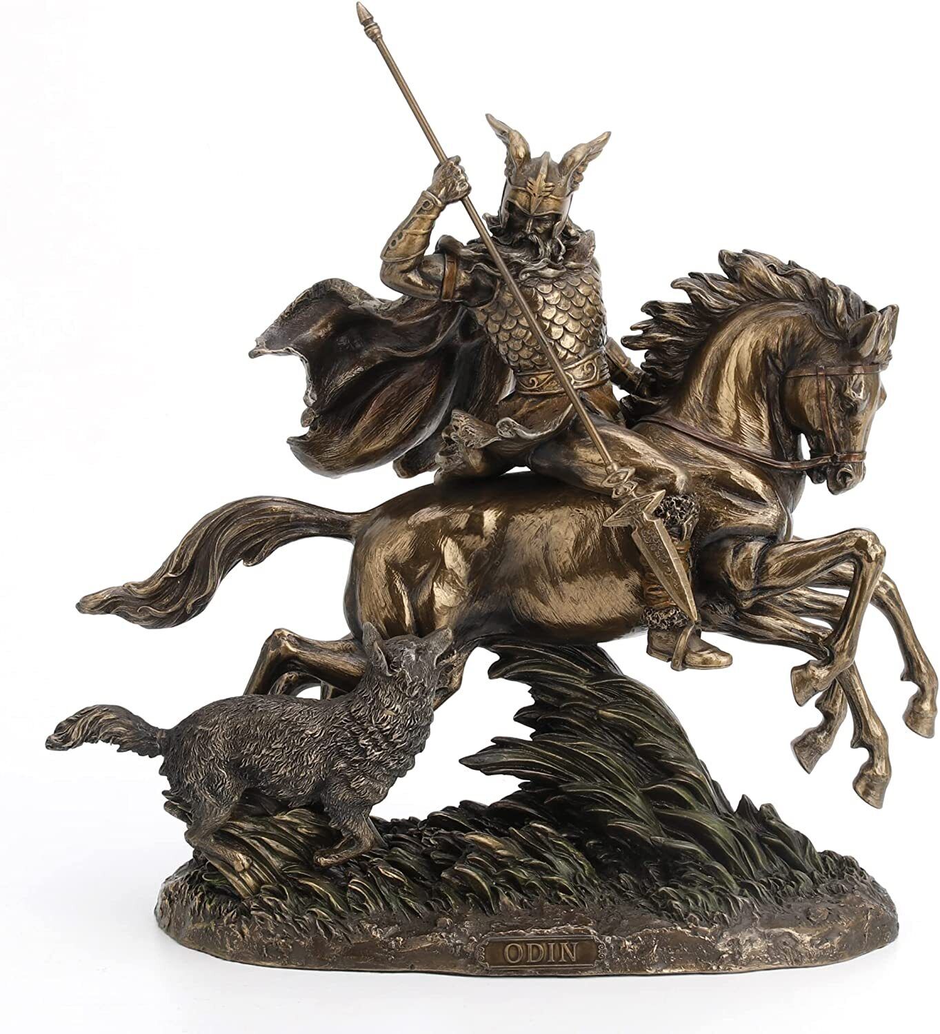 NEW Norse God Odin Riding Sleipnir Follow By Wolf Statue Figures Sculpture KING
