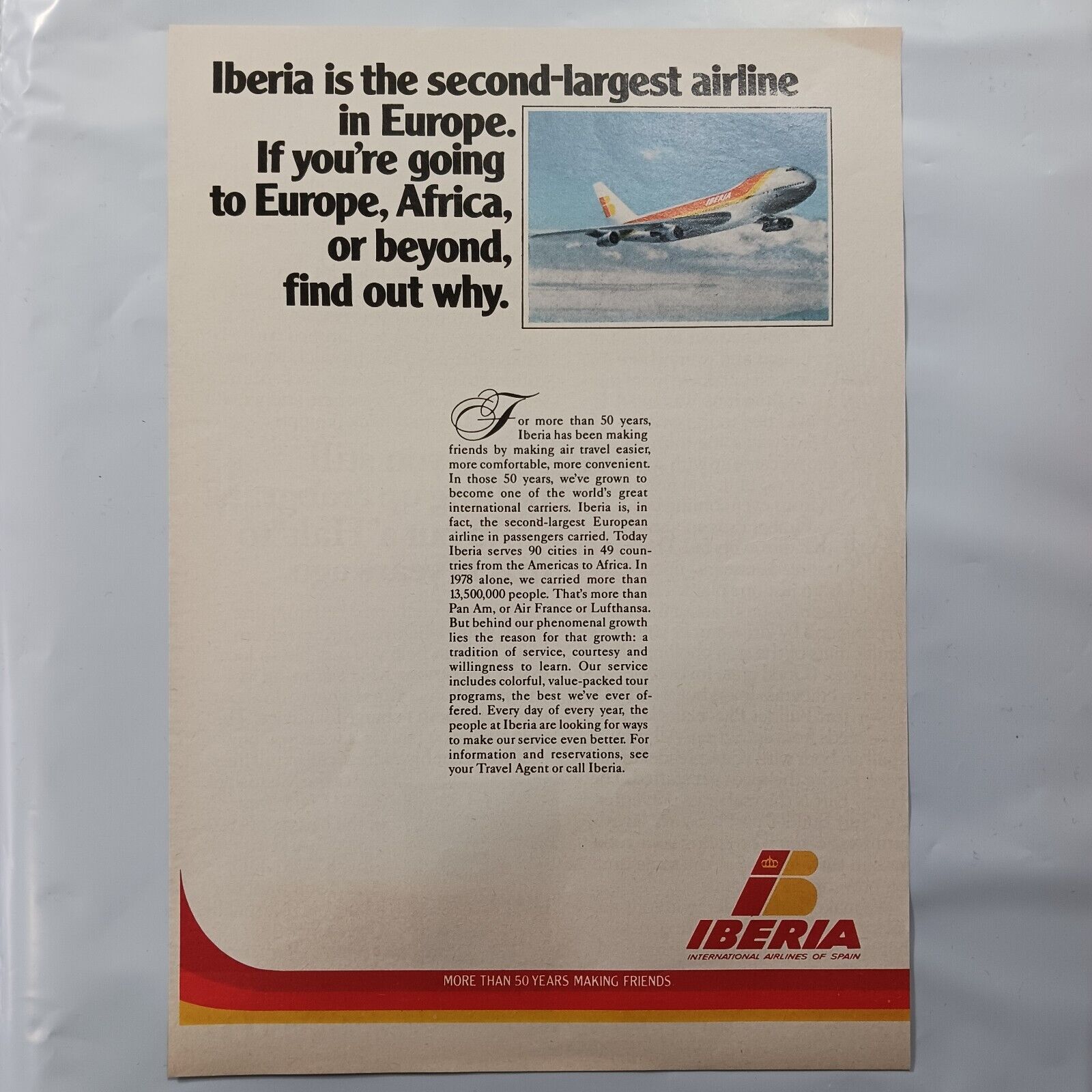 1979 VINTAGE IBERIA INTERNATIONAL AIRLINES OF SPAIN PRINT AD