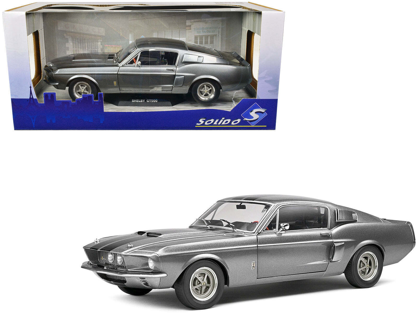 1967 Shelby GT500 Gray Metallic with Black Stripes 1/18 Diecast Model Car