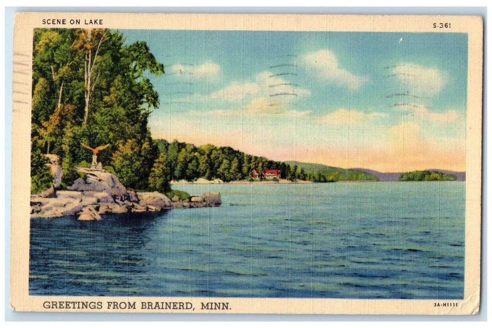 1938 Greetings From Brainerd Minnesota MN Posted Scene On Lake & Trees Postcard