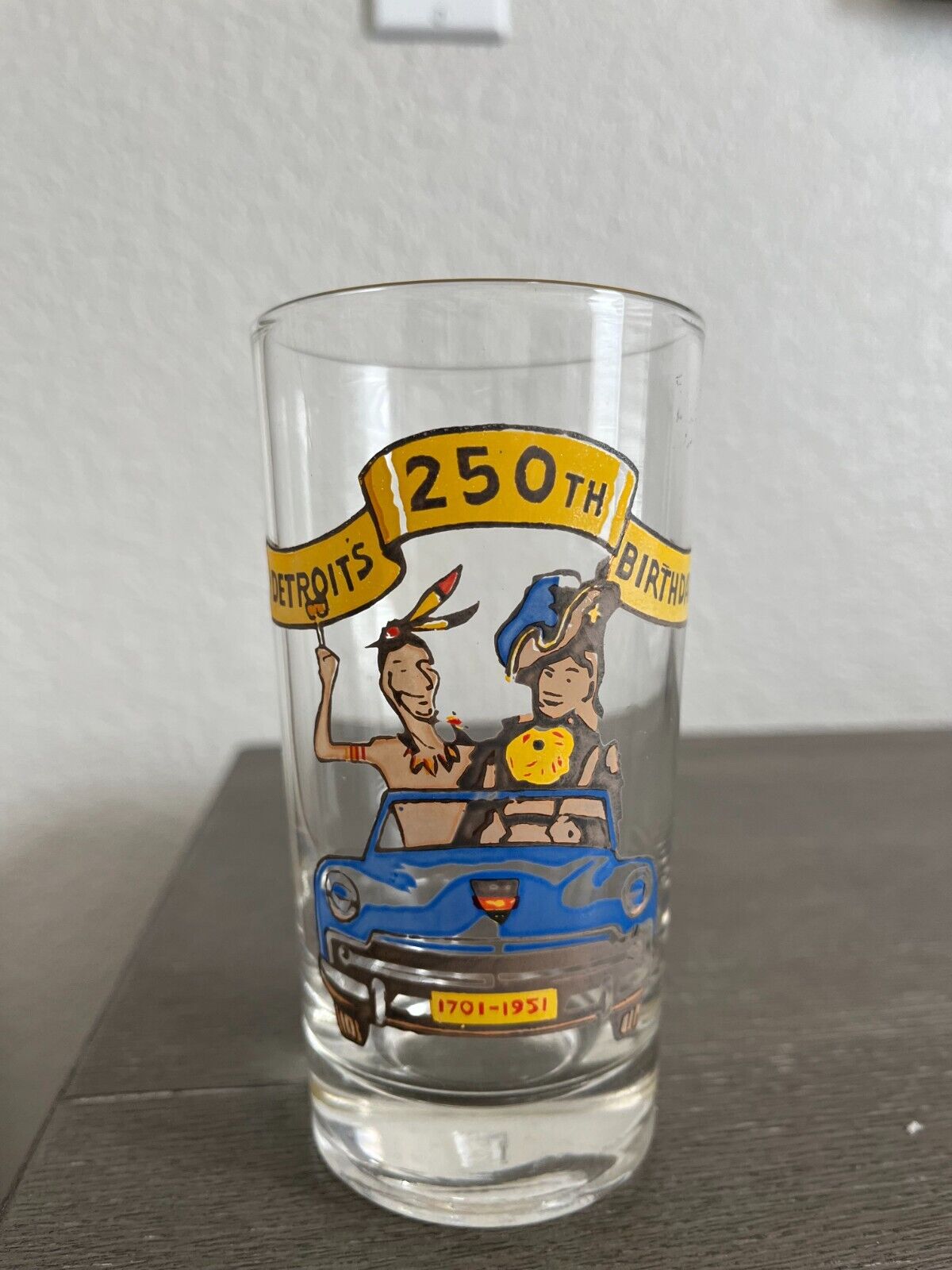 Vintage Detroit\'s 250th Birthday 1701-1951 Commemorative Drinking Glass