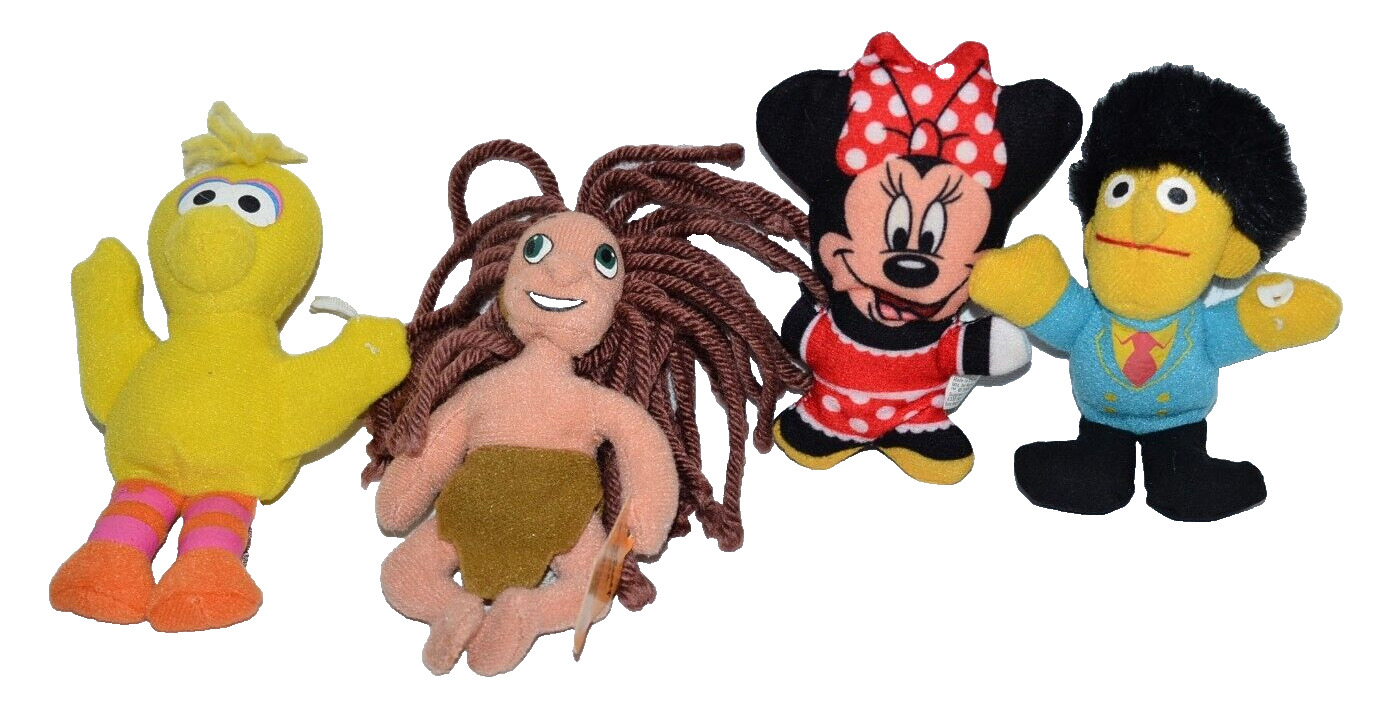 Vtg Kelloggs Sesame Street Mini Beans Guy Smiley Big Bird + Tarzan Minnie Mouse