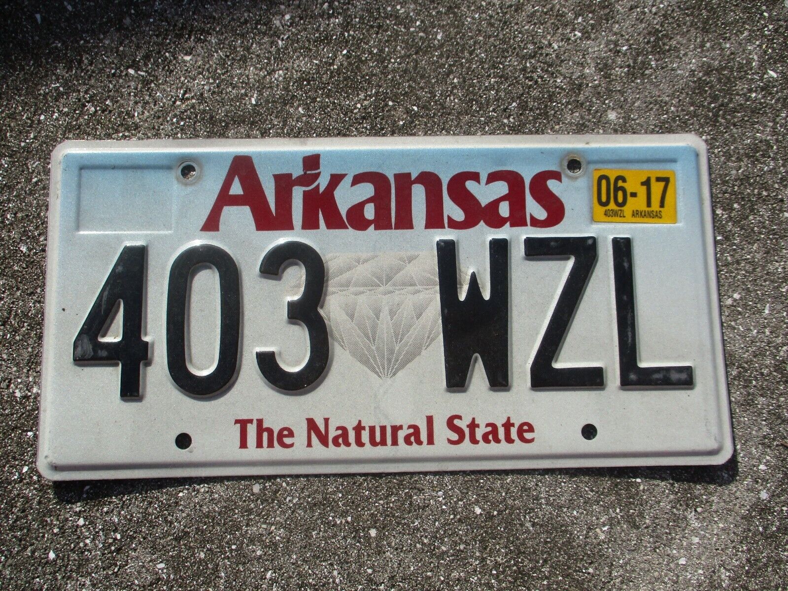 Arkansas Diamond   license plate #    403  WZL