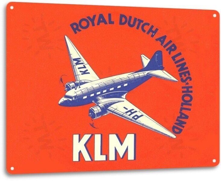 Royal Dutch Airlines KLM Logo Jet Airplane Vintage Retro Decor Large Metal Sign