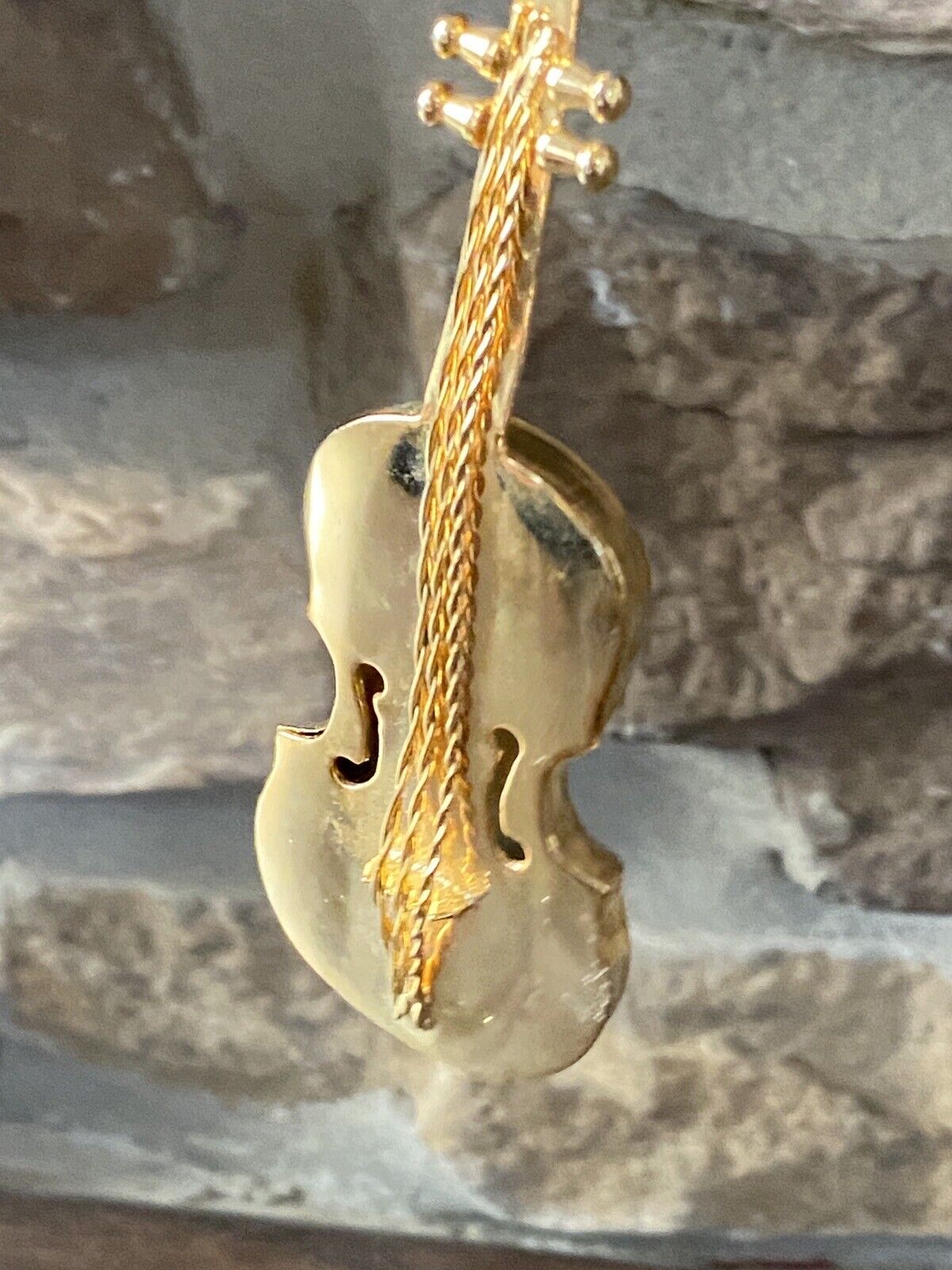 Vintage Christmas Ornament - 3” Metal Violin Goldtone Hanging