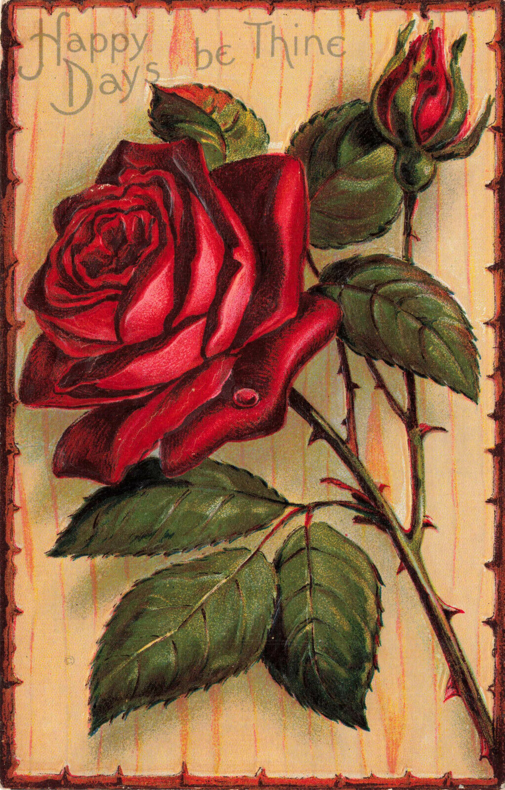 LOVELY VINTAGE RED ROSE GREETING CARD HAPPY DAYS BE THINE 022322 R