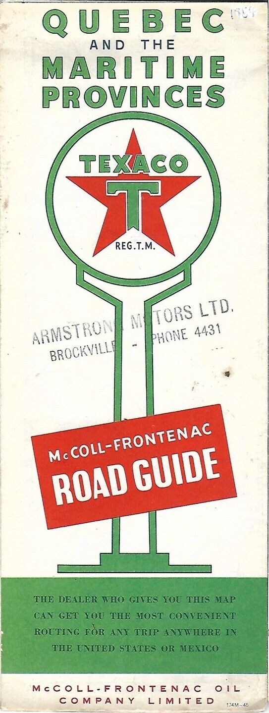 1954 McCOLL-FRONTENAC TEXACO OIL Road Map QUEBEC MARITIMES Canada Newfoundland