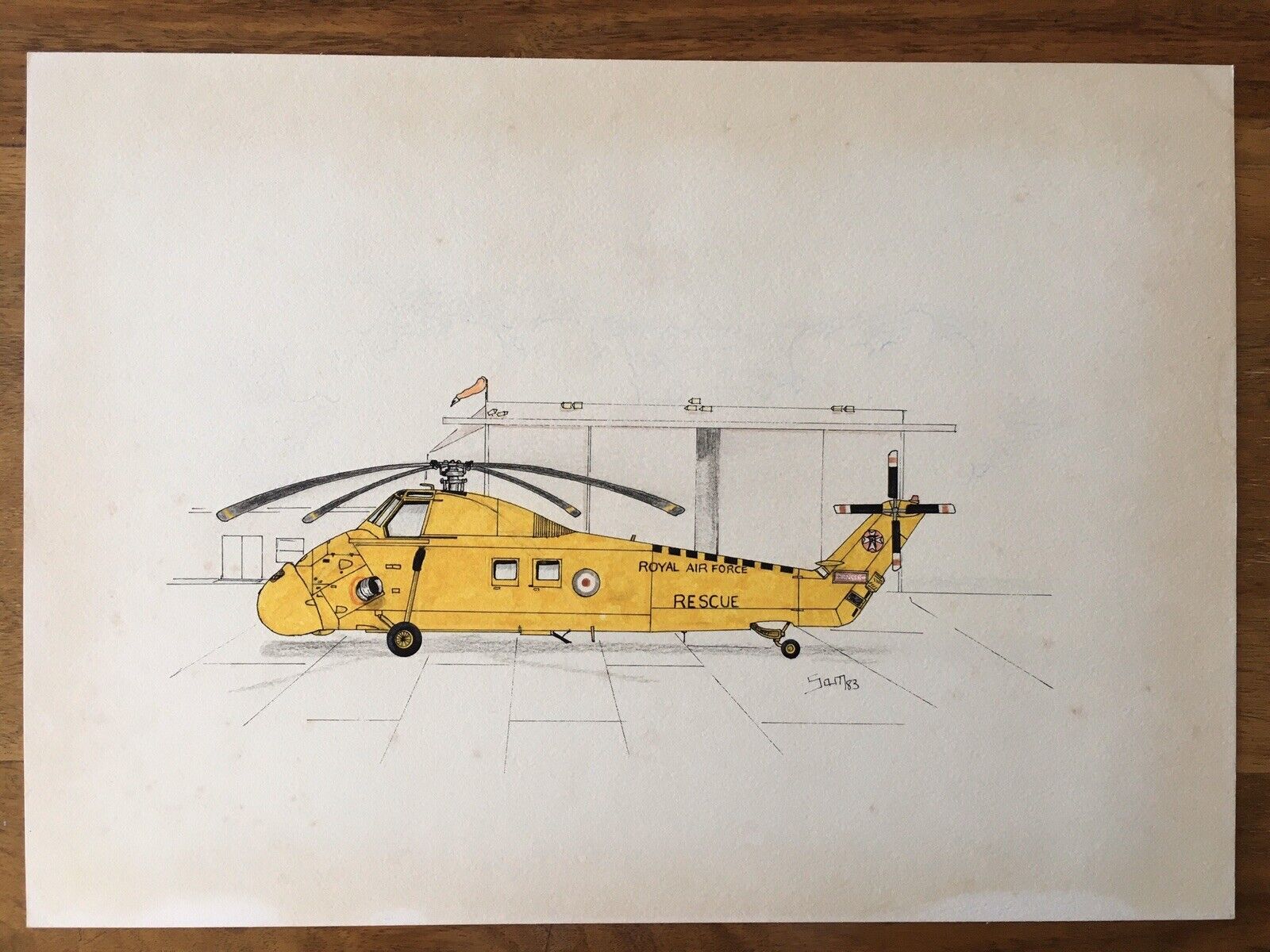 Aviation Art Ink & Watercolour Original - RAF 22 Sqn SAR Wessex . artist signed