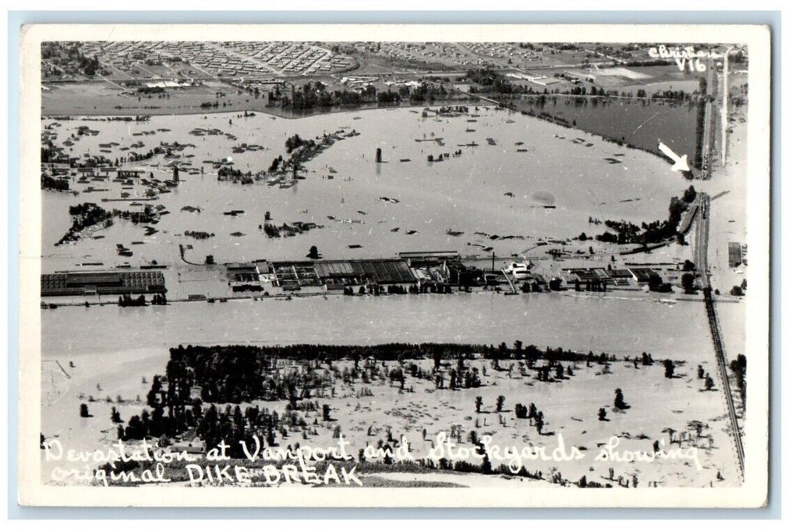 1948 Stockyard Flood Disaster Dike Break Vanport Oregon OR RPPC Photo Postcard