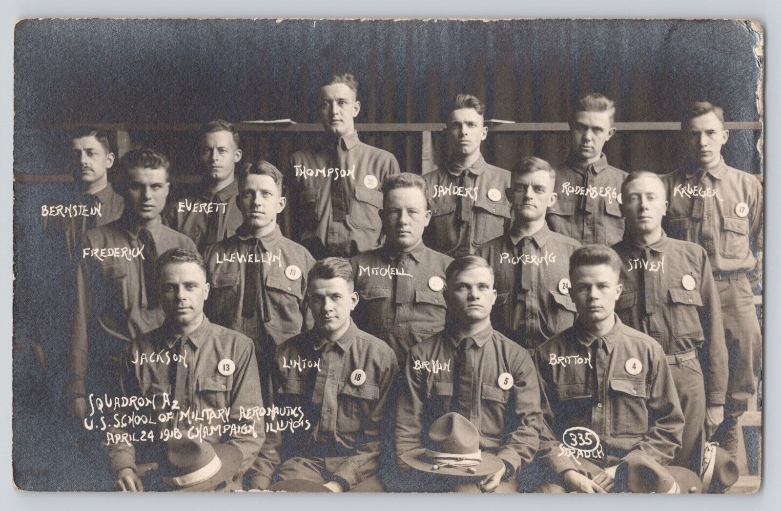 Postcard RPPC Illinois Champaign WW1 Squadron AZ Military Aeronautics Cadet 1918