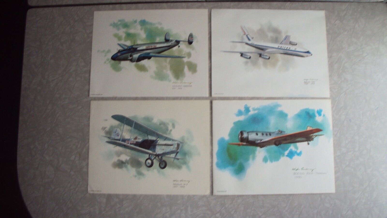4 Vintage Nixon Galloway Watercolor Prints United Airlines Collector Series +