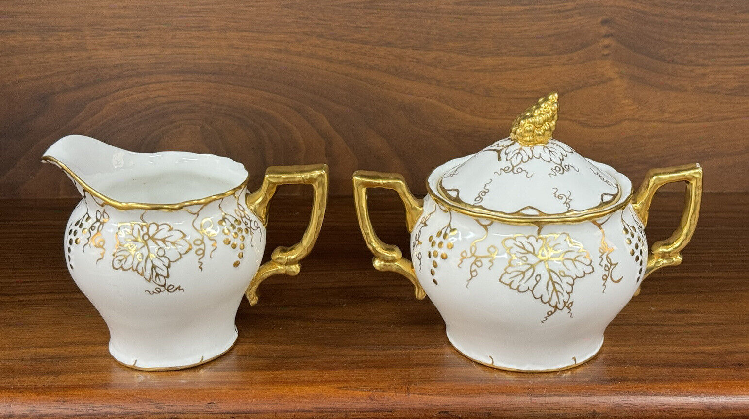 Vintage Royal Crown Derby VINE Pattern Gold Cream & Lidded Sugar Set A775