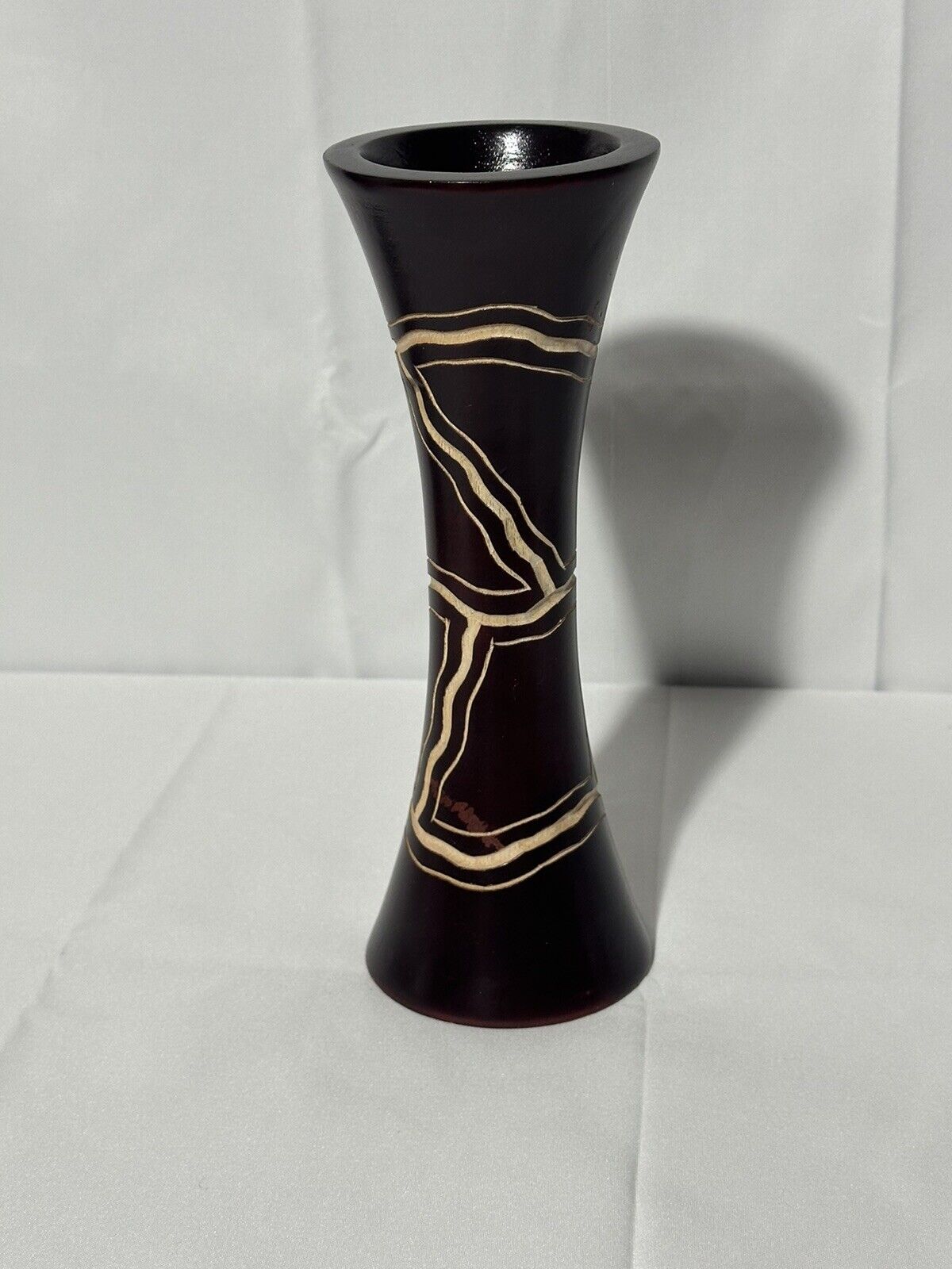 MCM Vintage Wood Carved Vase 8”T