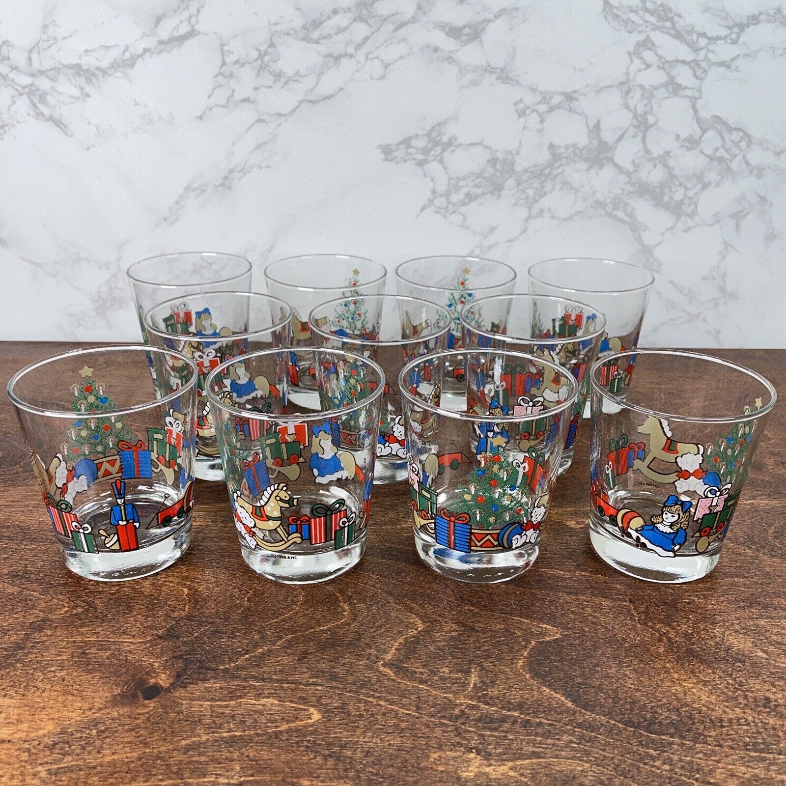 Set of 11 Vintage Anchor Hocking CHRISTMAS Drinking Glasses 1988
