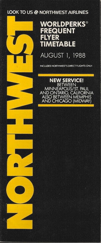 Northwest Airlines system timetable 8/1/88 [308NW] Buy 4+ save 25%