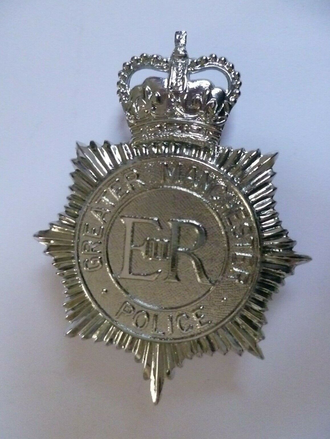 Greater Manchester Police Helmet Badge QC EIIR 100 mm 3 Lugs CHROME - OBSOLETE 