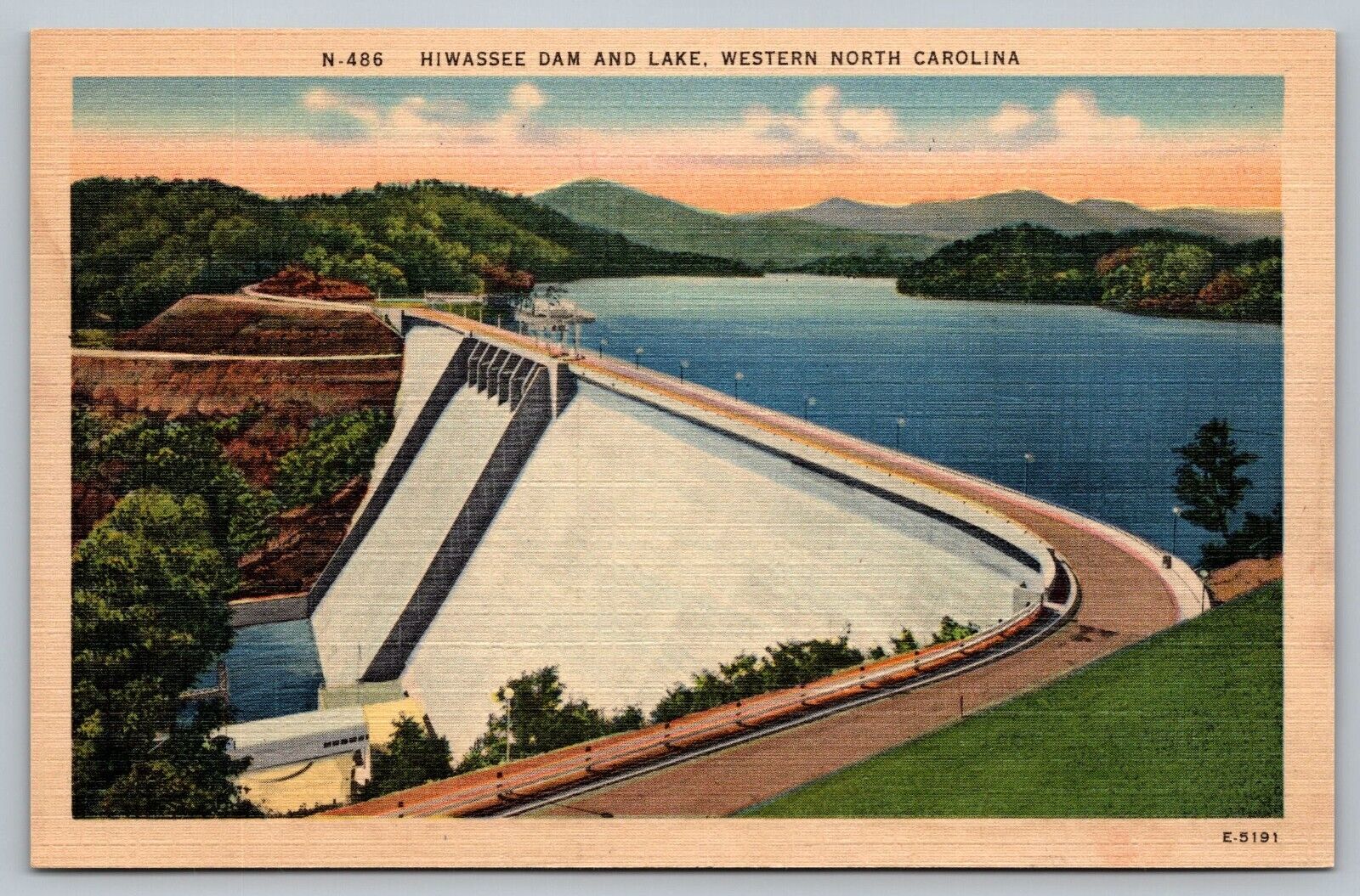 Postcard Hiwassee Dam And Lake Western Tennessee Valley North Carolina NC Linen