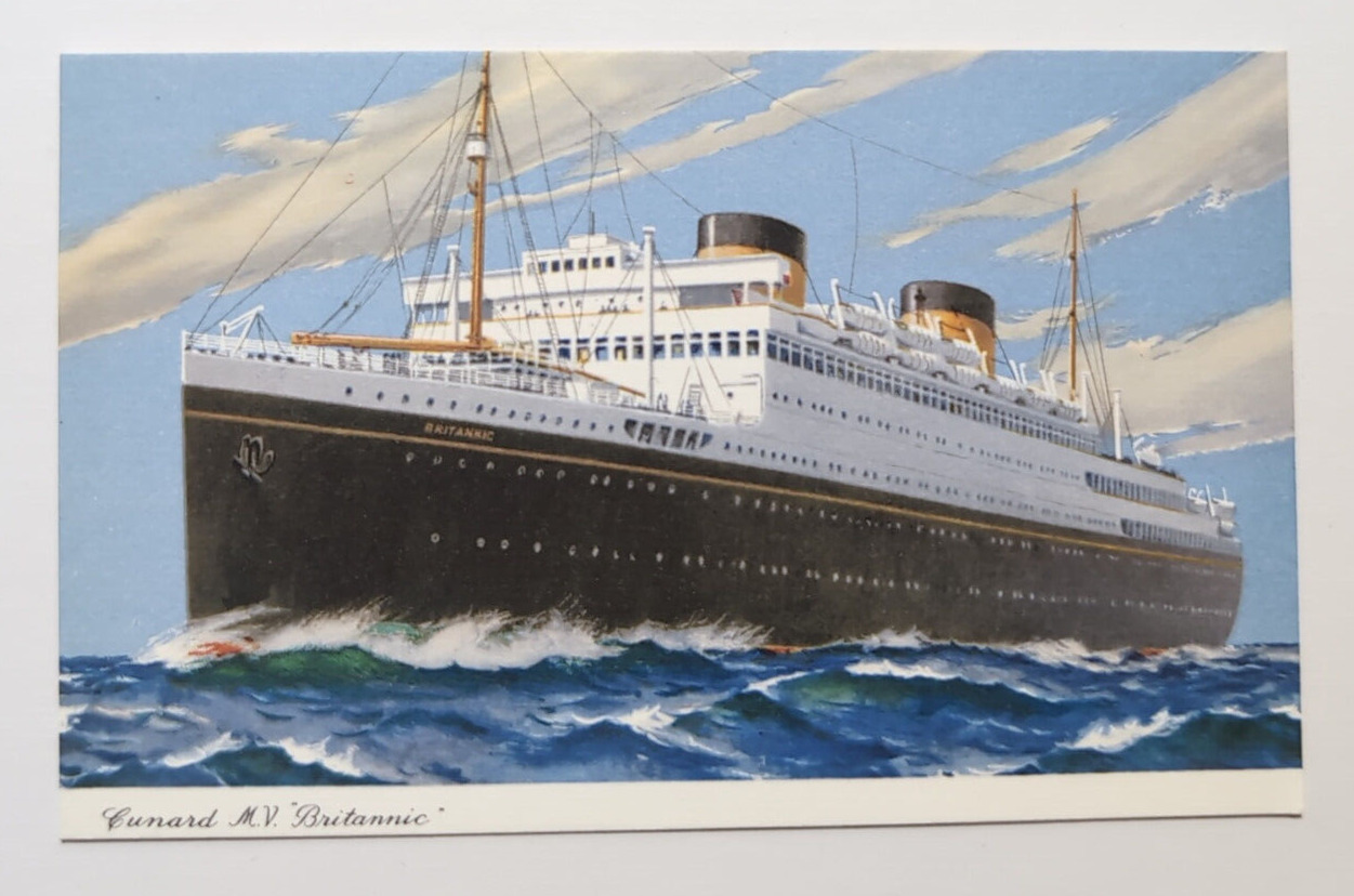 Cunard M.V. Britannic Ocean Liner Vintage Postcard Unsent Circa 1950s