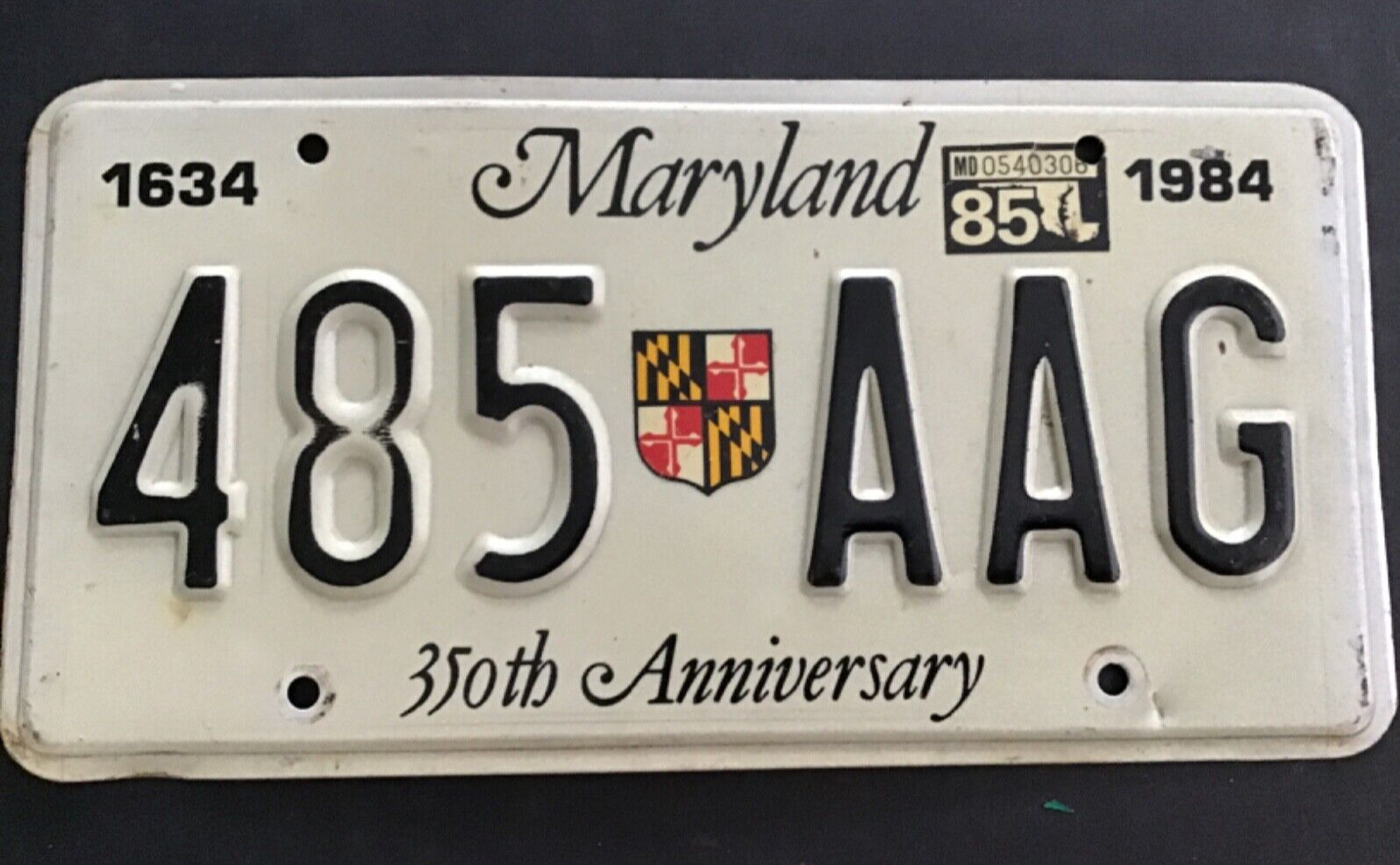 1985 Maryland License Plate Tag 350th Anniversary 1984