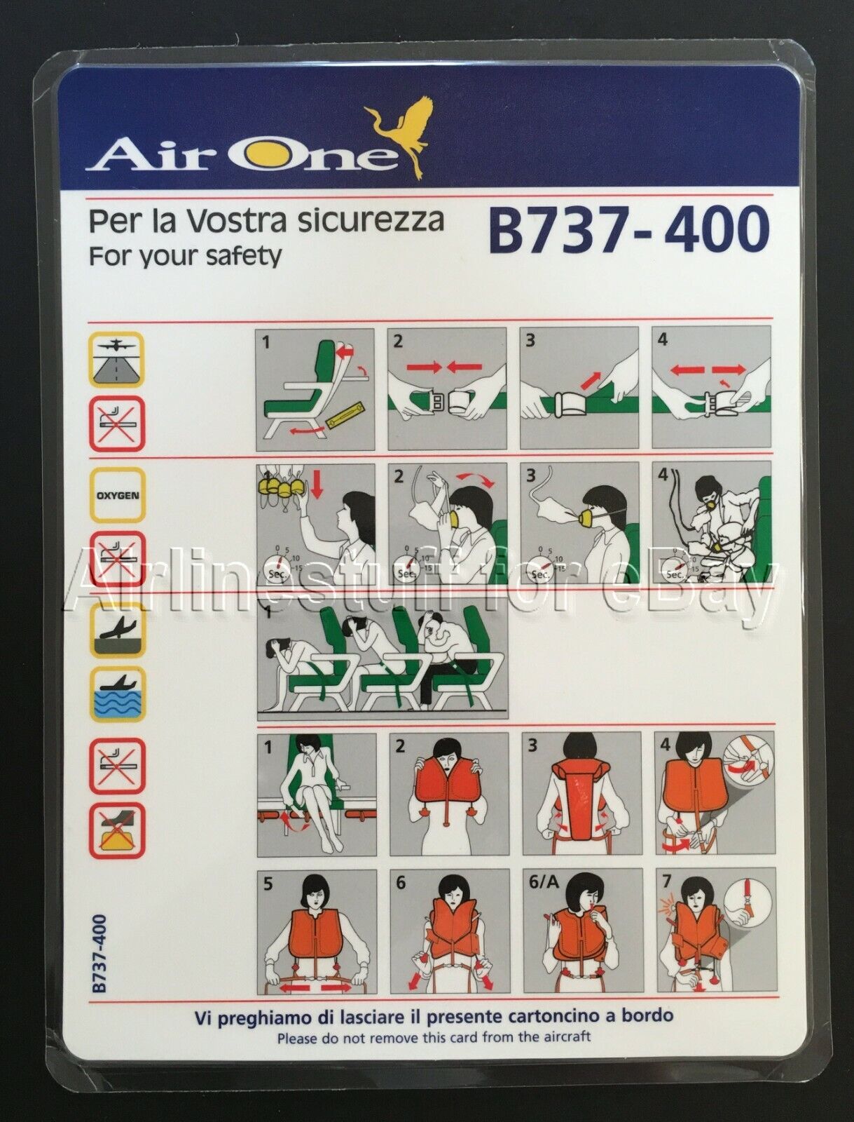 1997-2011 AIR ONE Boeing 737-400 SAFETY CARD airlines airways ITALY