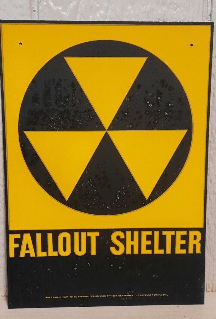 Vintage Original 1950s - 1960s Fallout Shelter Sign WITH IMPERFECT AGE SPOTS 