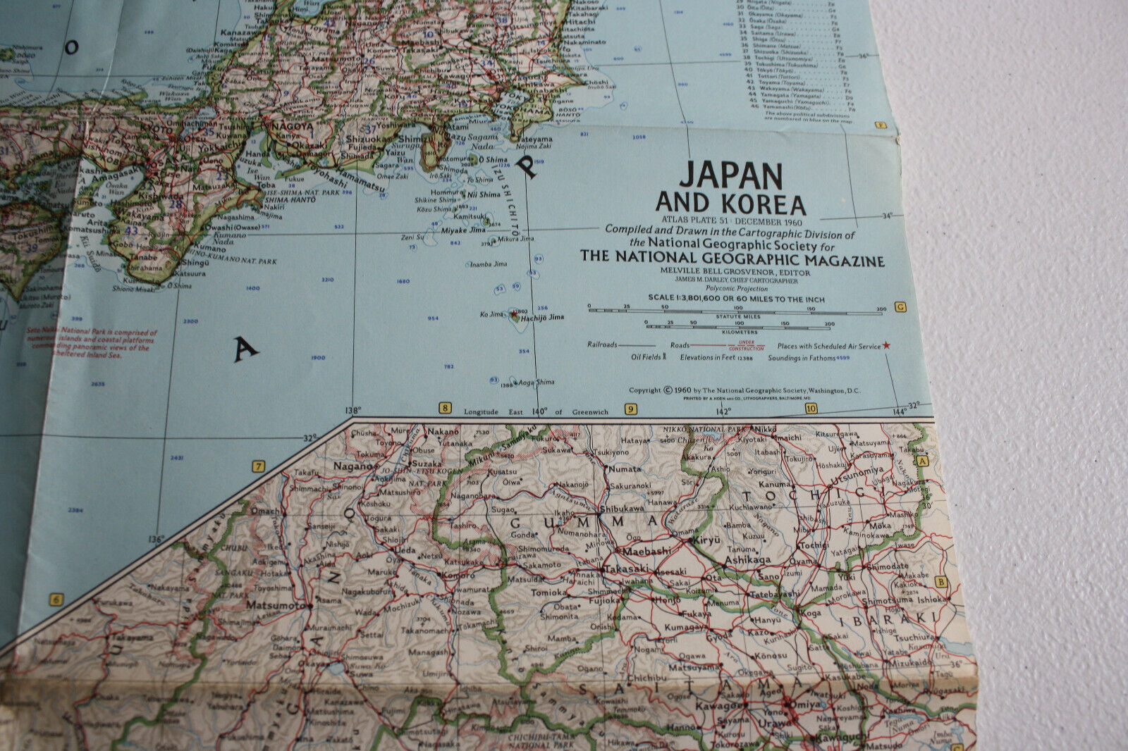 JAPAN AND KOREA - NATIONAL GEOGRAPHIC MAP - DECEMBER 1960