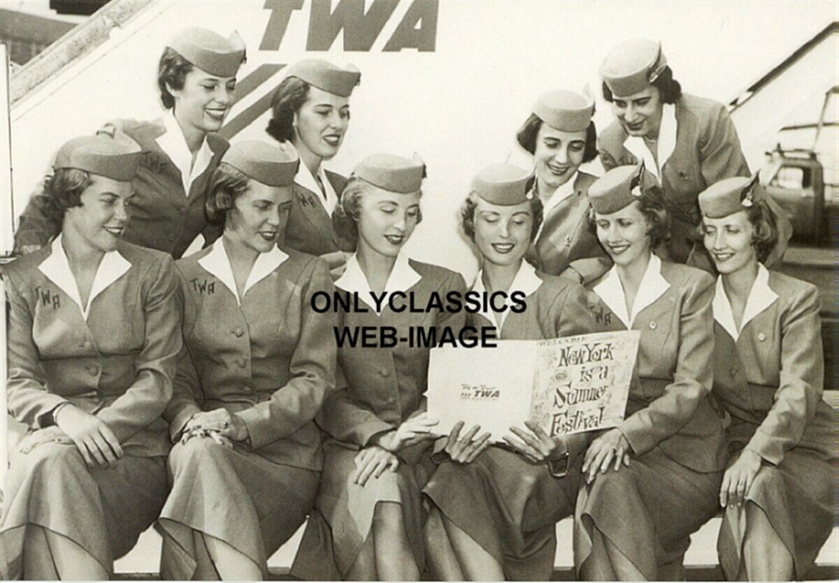 1956 TWA AIRLINES STEWARDESS IDENTICAL TWINS FLIGHT ATTENDANT AIRPLANE 5X7 PHOTO