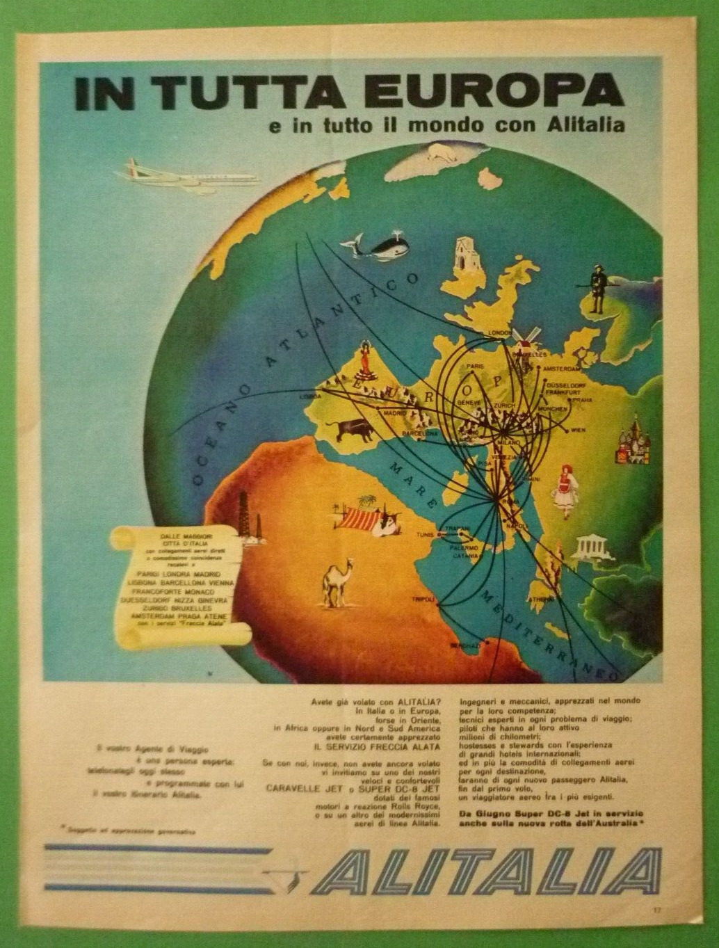Alitalia Airlines IN All Europe 1961 Advertising 1 Page Original