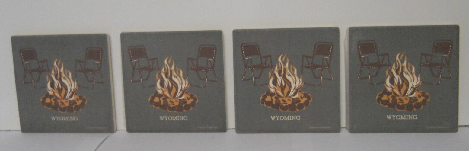 Demdaco Bonfire Campfire RV Tile Coasters Wyoming Souvenirs 4\