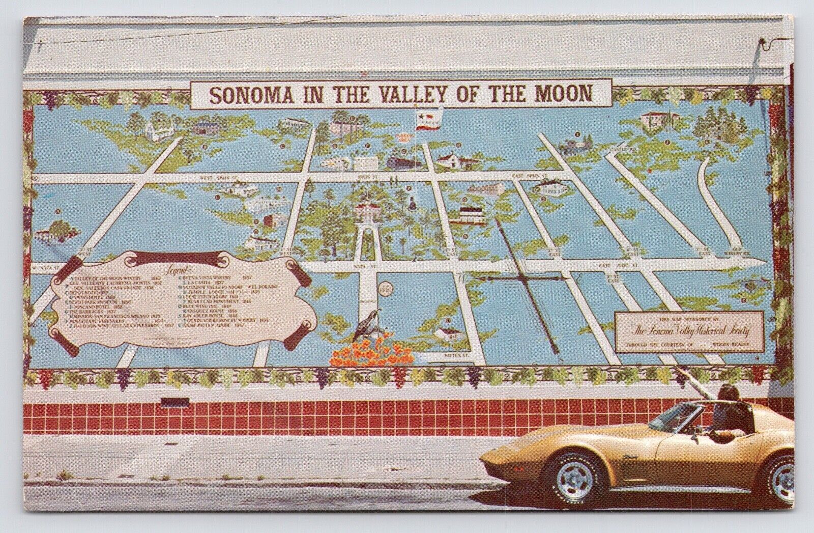 c1970s Stingray Corvette Valley Bank Map Mural Vtg Sonoma California CA Postcard