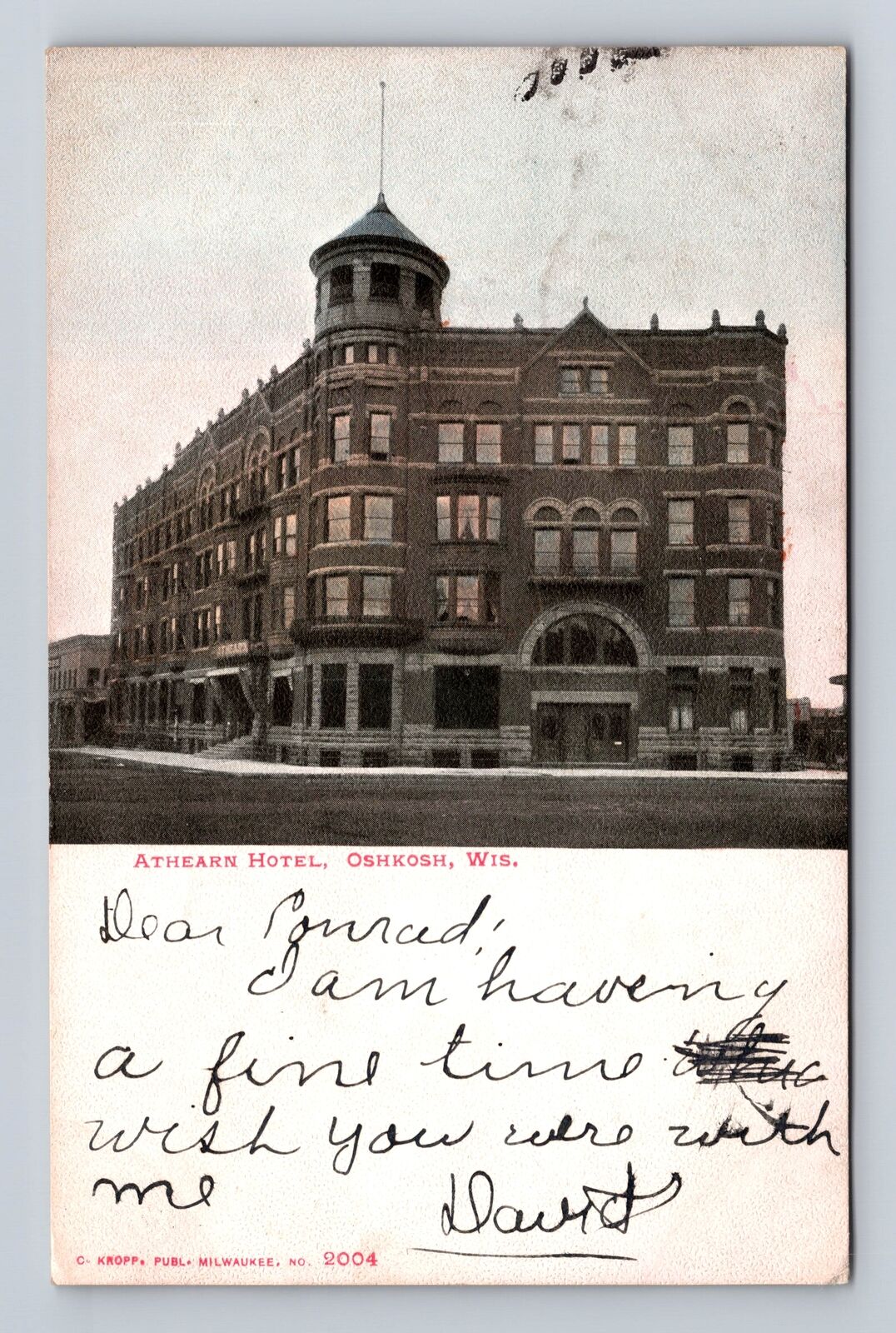 Oshkosh WI-Wisconsin, Athearn Hotel Advertising, Antique, Vintage Postcard