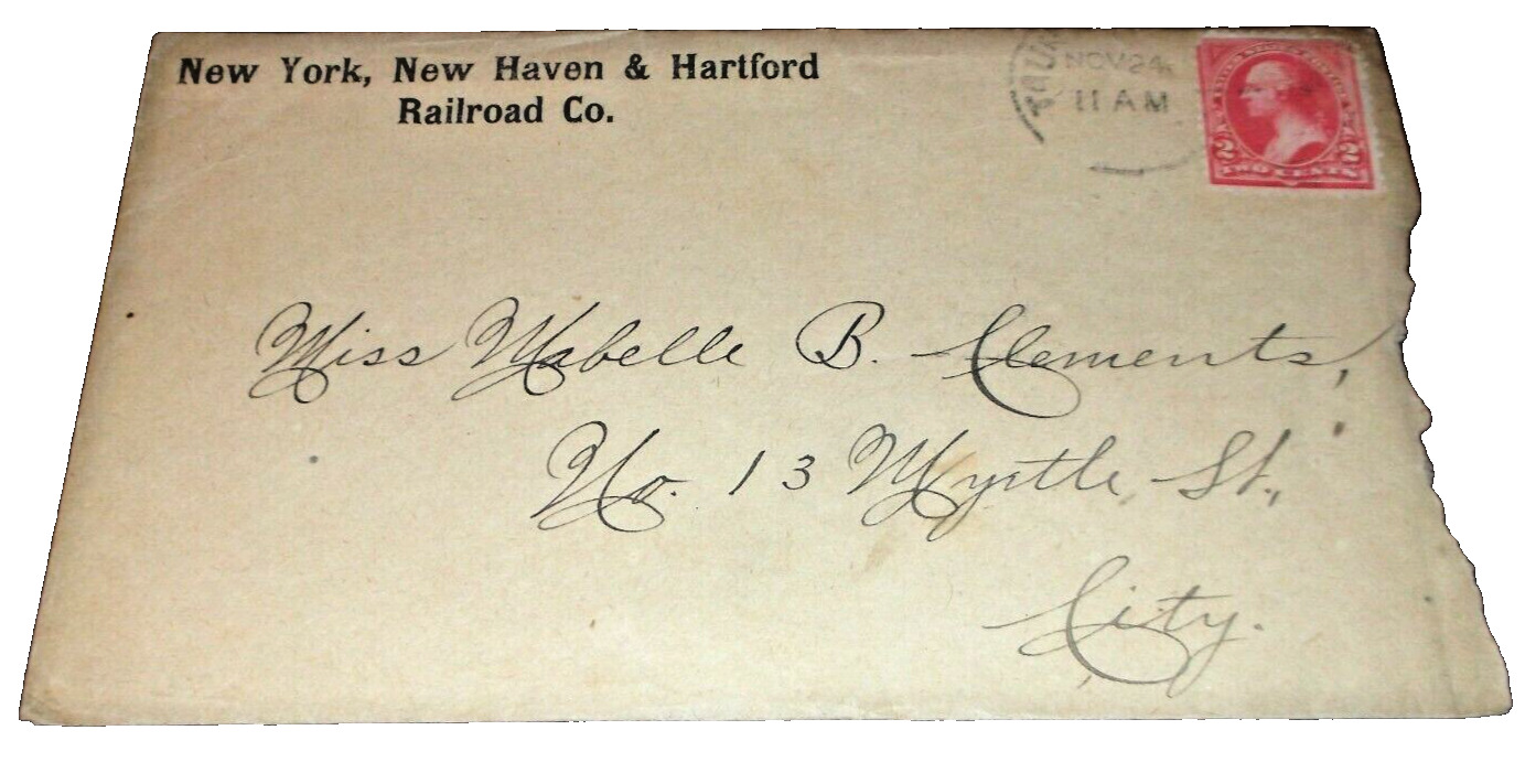 1890's NEW HAVEN RAILROAD USED COMPANY ENVELOPE