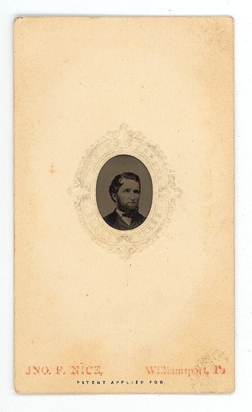 CIRCA 1860'S Paper Framed TINTYPE Handsome Man Shenandoah Beard Williamsport, PA