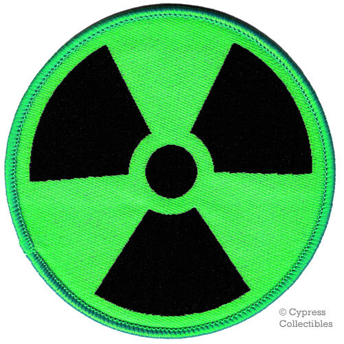 NUCLEAR RADIATION SYMBOL new EMBROIDERED IRON-ON PATCH GREEN RADIATION ZOMBIE
