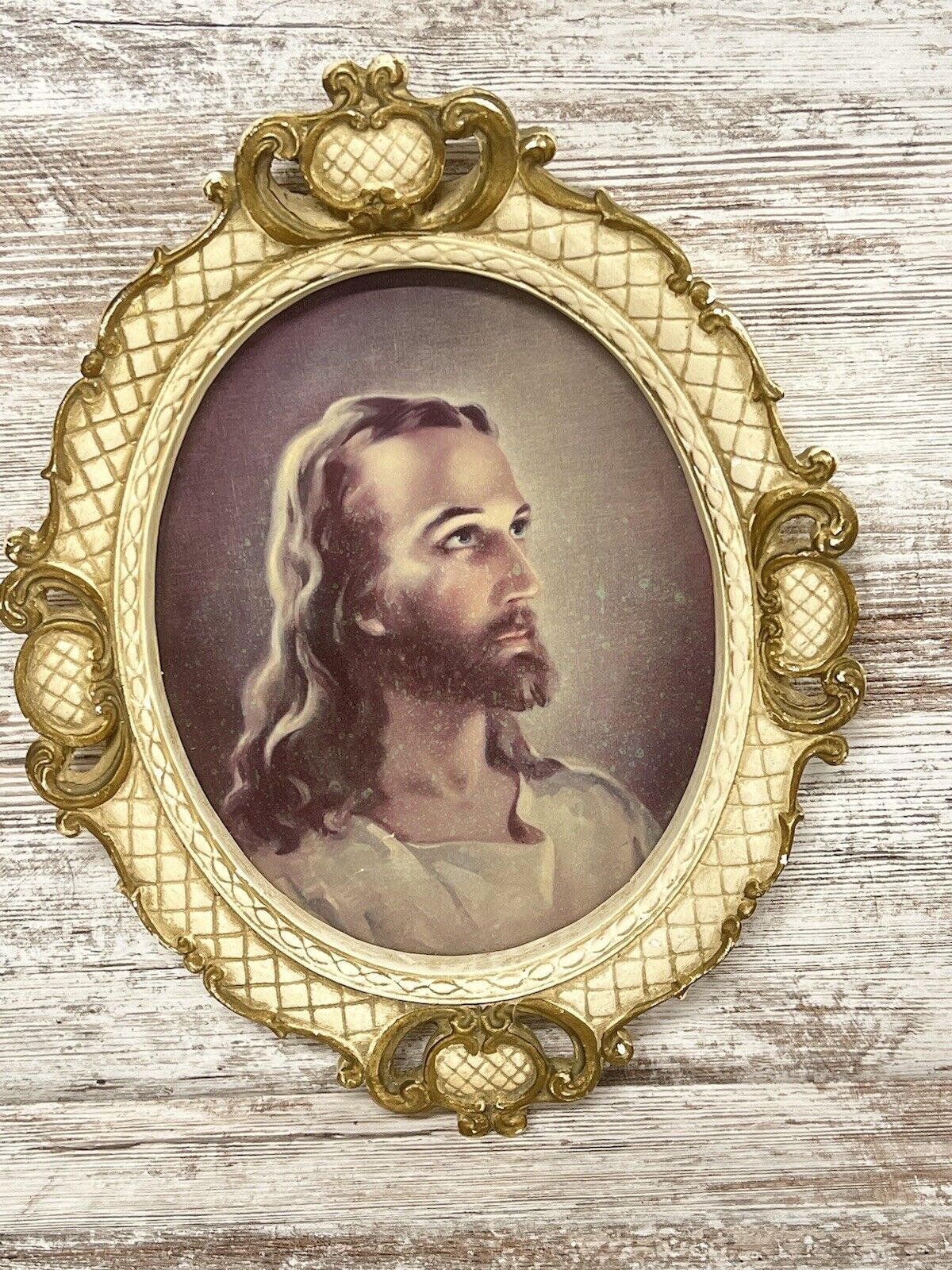 MCM Vtg Collection Jesus Christ Framed Portrait Print Wood Frame Religious