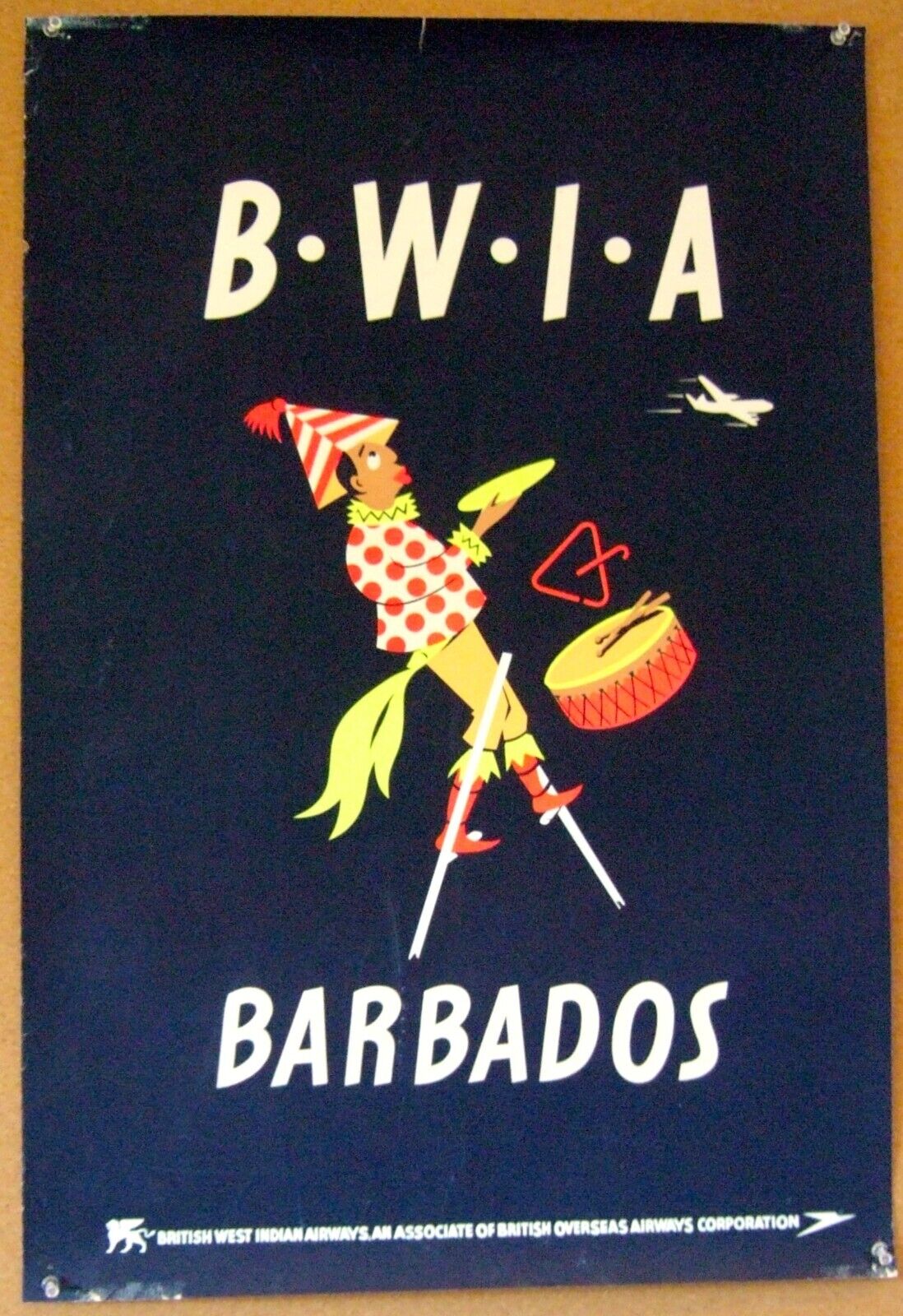 ORIGINAL 1950s BWIA British West Indies Airlines “Barbados” travel poster