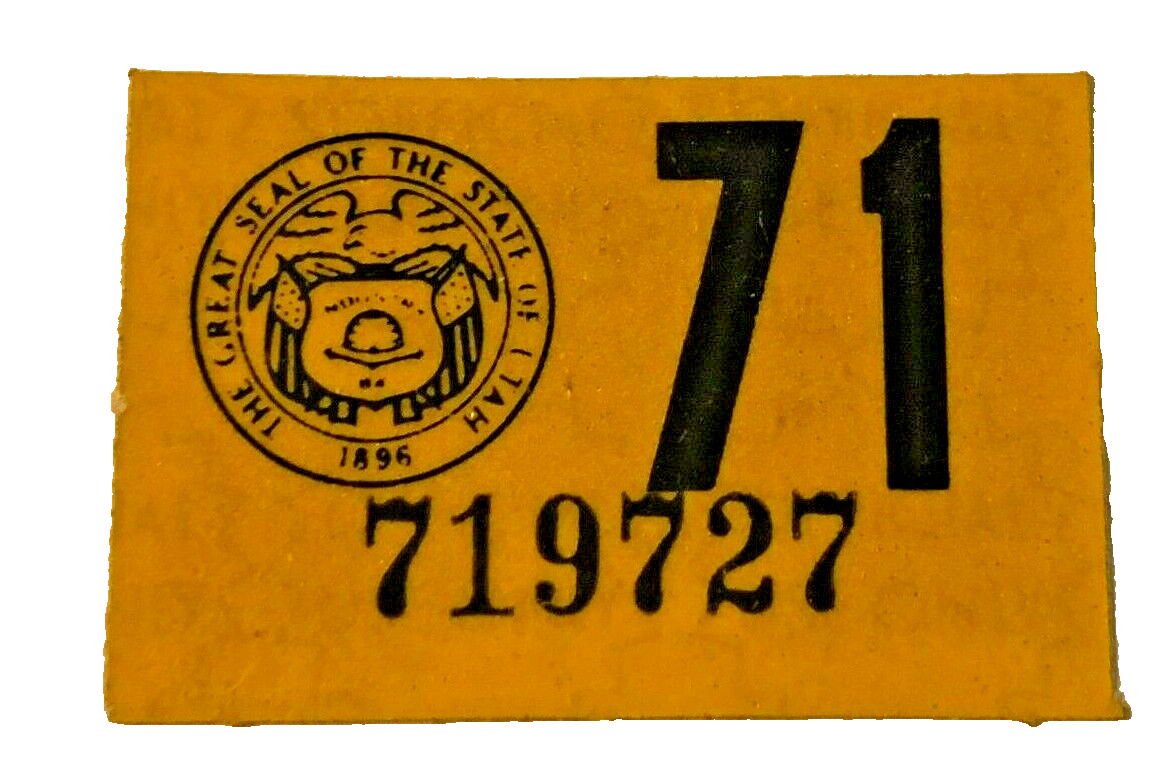 1971 Utah Motorcycle Car Truck New License Plate Registration Special Sticker