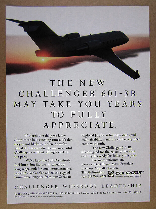1993 Canadair Bombardier Challenger 601-3R Jet vintage print Ad