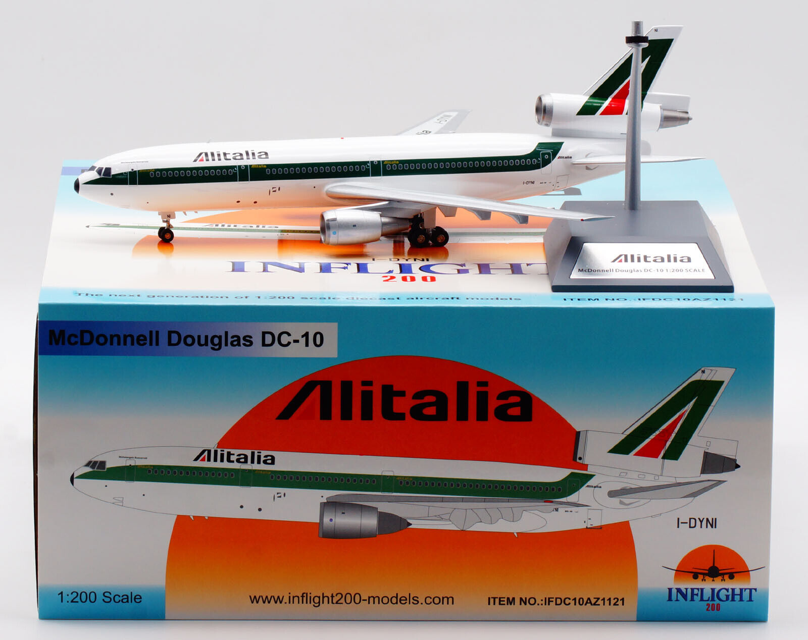 INFLIGHT 1:200 ALITALIA McDonnell Douglas DC-10-30 Diecast Aircraft Model I-DYNI