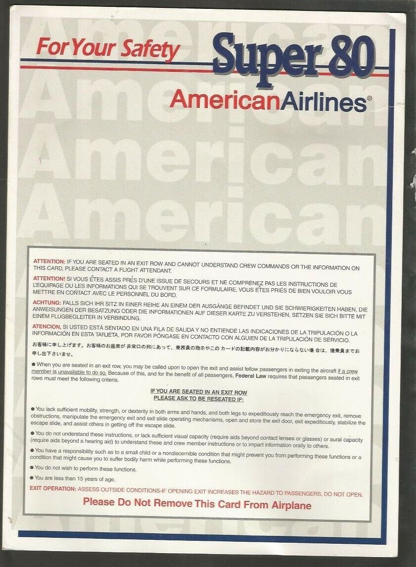 Brochure American Airlines For Your Safety Super 80