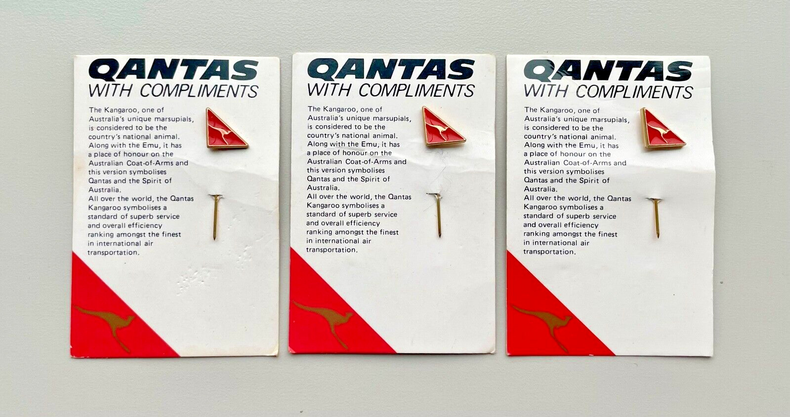 QANTAS Pin x3 Vintage 1990s Flying Kangaroo Gold/Red Pin ● Australian Aviation