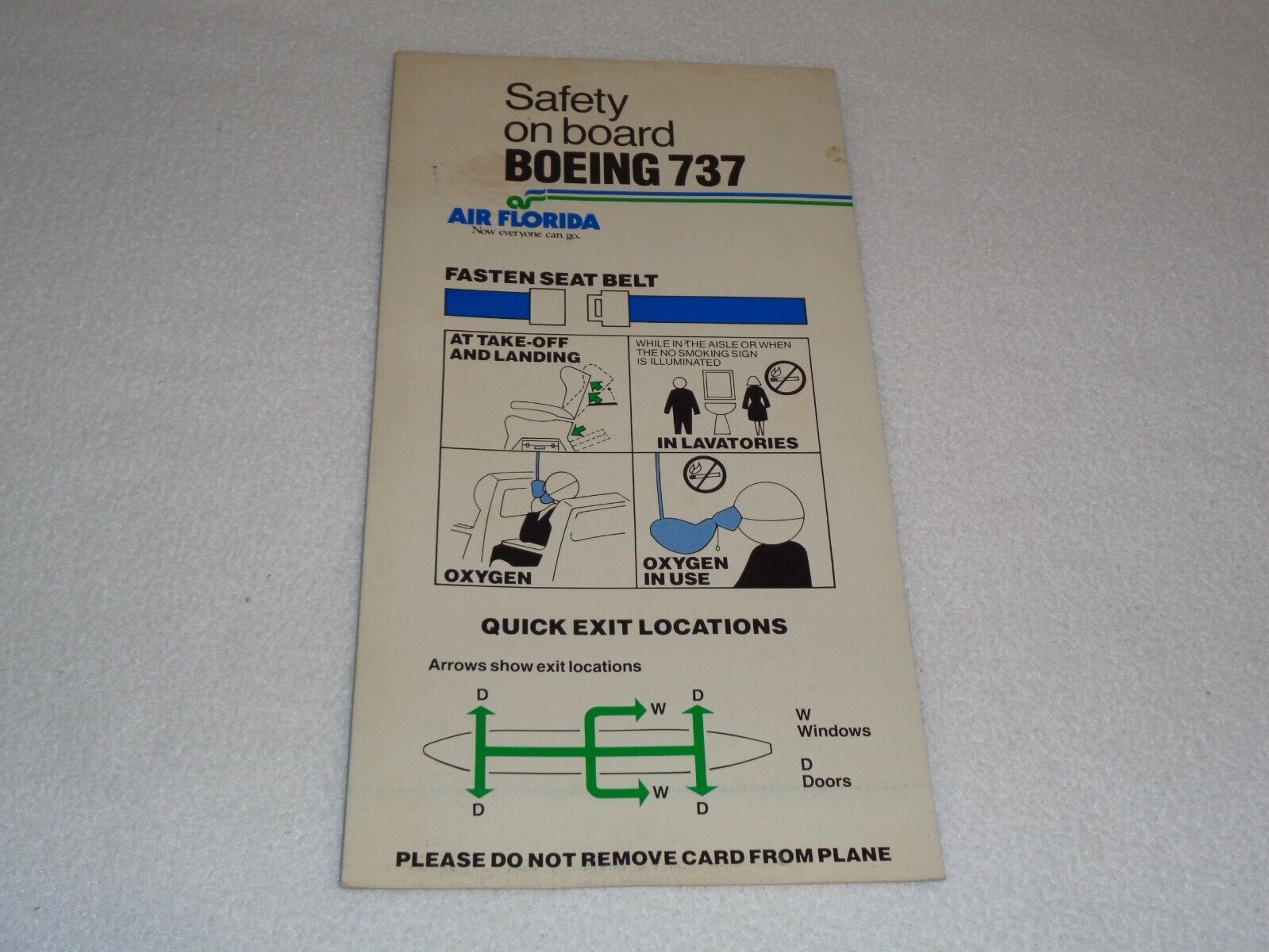 Air Florida Boeing 737 Vintage Original Rare Safety Card