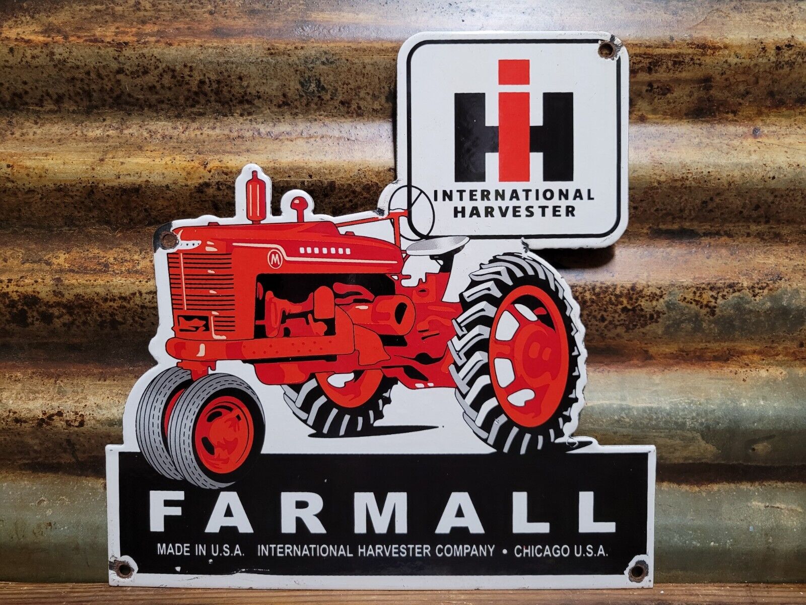 VINTAGE INTERNATIONAL HARVESTER PORCELAIN SIGN FARMALL TRACTOR FARM DEALER SALES