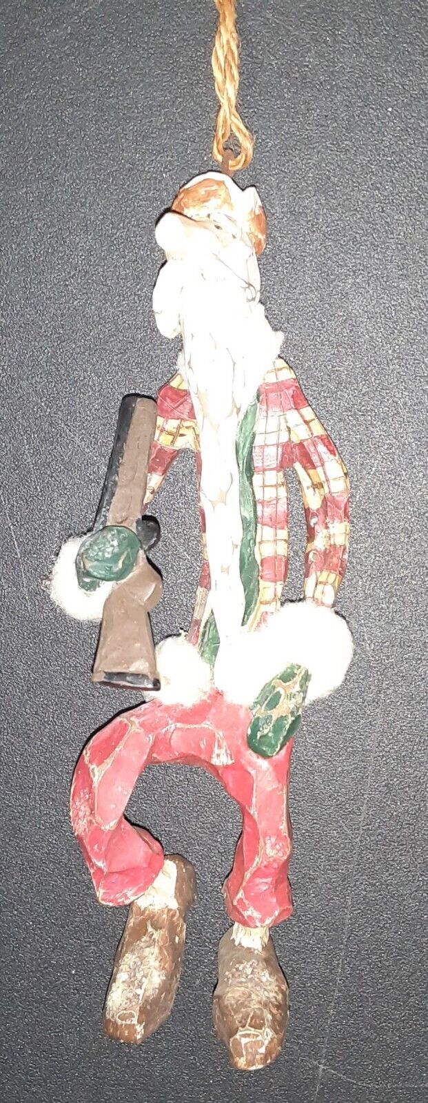 Christmas Ornament Hunter Old Man Rifle Resin Wood Look 6 in Stormy Kromer Hat
