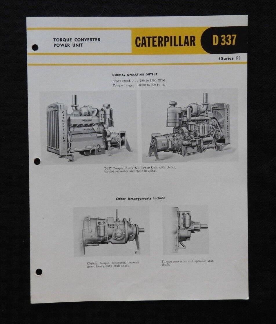 1956 CATERPILLAR D337 SERIES F TORQUE CONV DIESEL ENGINE SPECIFICATION BROCHURE