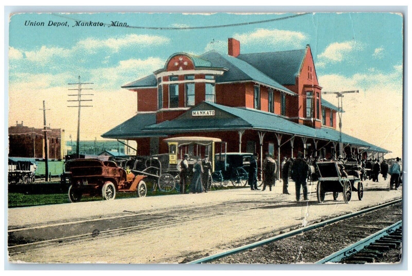 1912 Union Depot Exterior Building Railway Station Mankato Minnesota MN Postcard