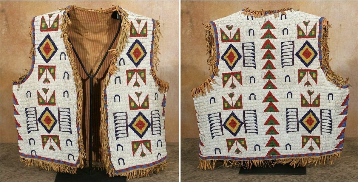  Old American Sioux Style Fully Beaded Suede Leather Hide Powwow Vest NV105