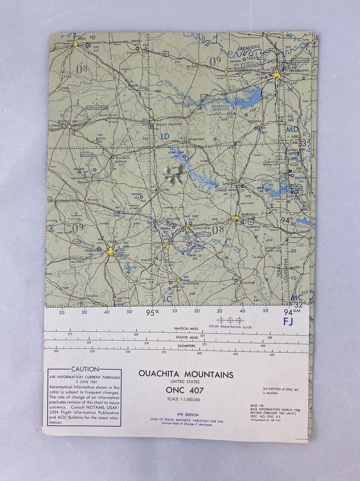 VTG 1961 USAF OPERATIONAL NAVIGATION CHART ONC 407 Ouachita Mountains