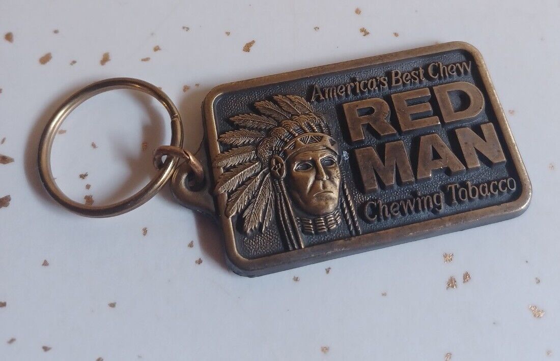 Vintage Red Man Chewing Tobacco Brass Keychain 1988 